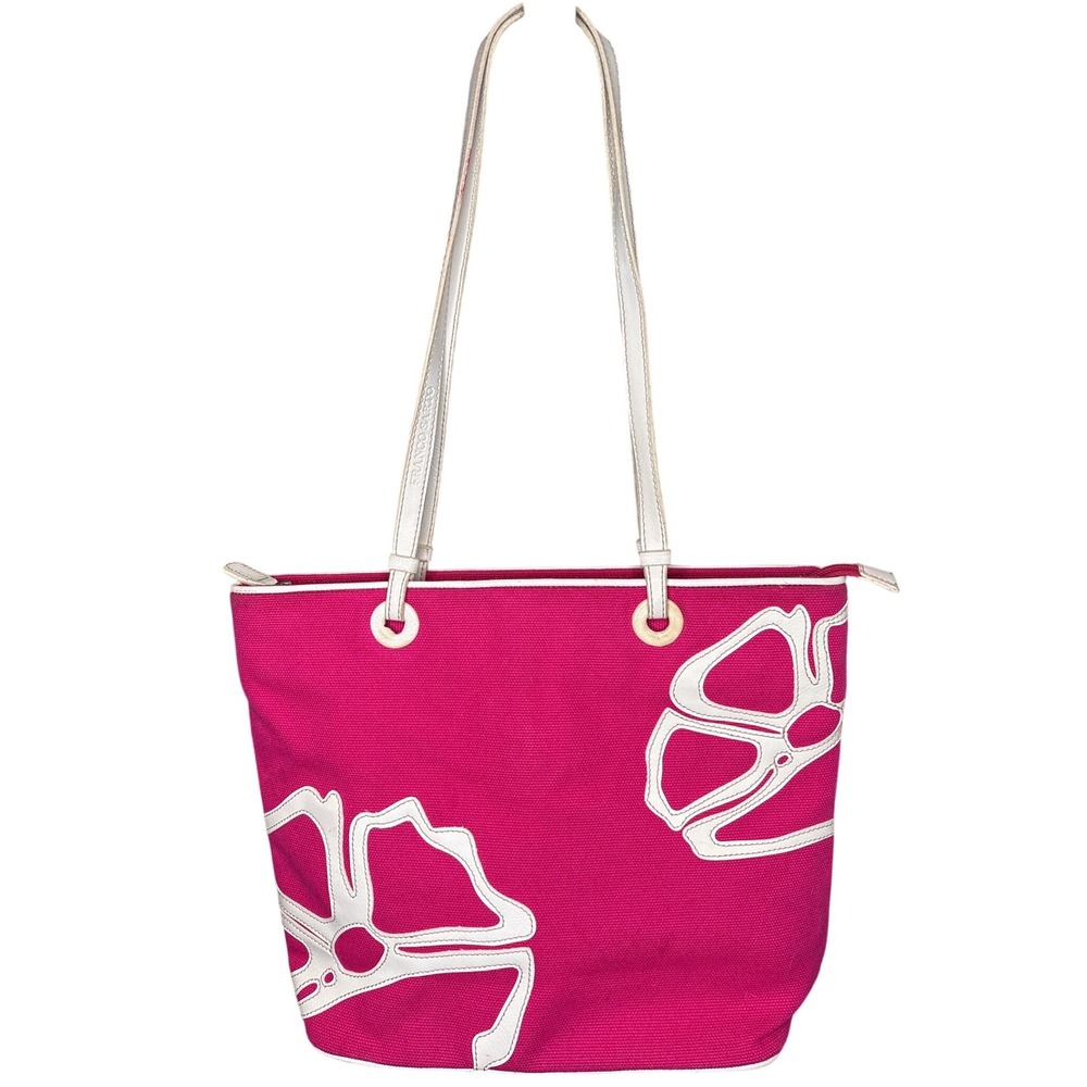 Pink Floral Canvas Tote Bag with White Trim